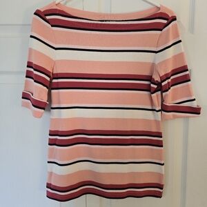 Ralph Lauren Pink, Black & White Striped Short Sleeve Top Size S/P